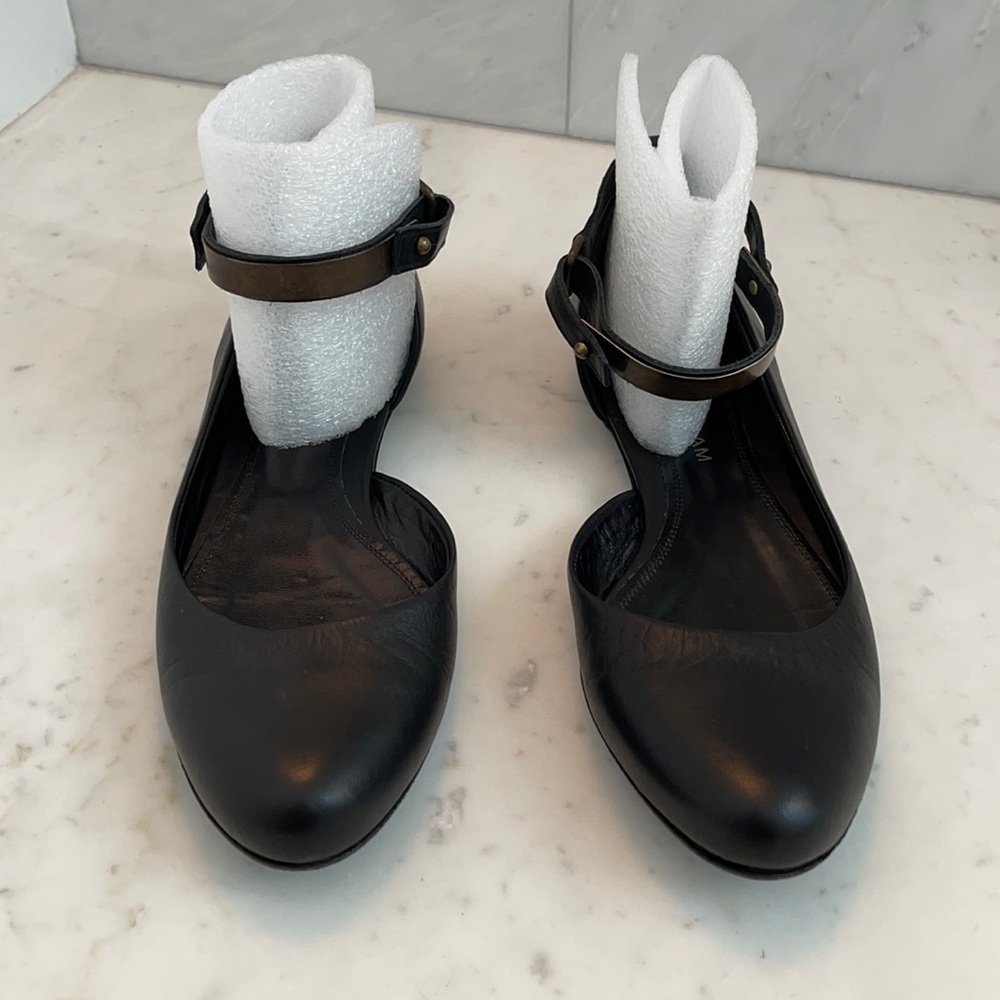 Derek Lam black flats with bronze ankle strap 38.5